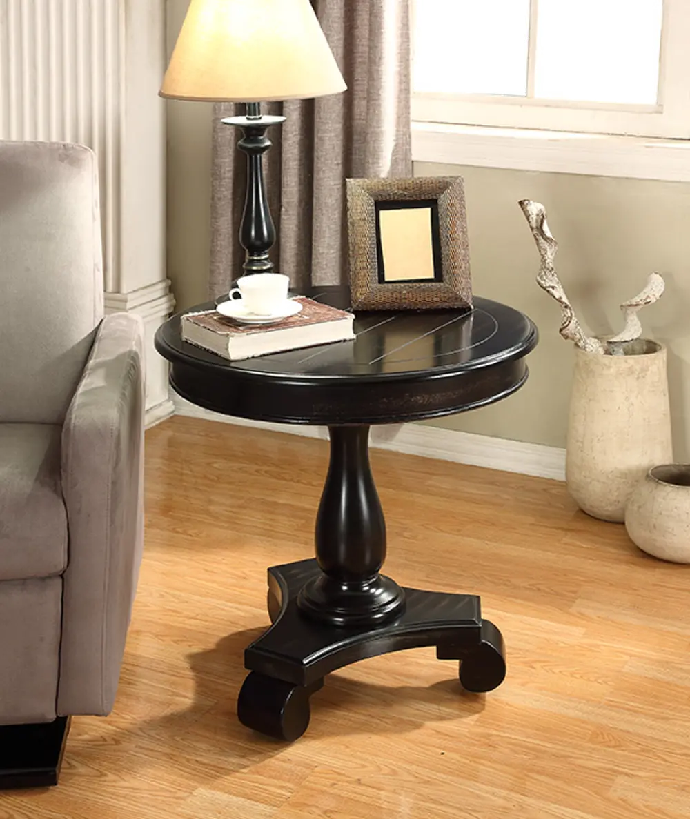 Wooden Black Round Pedestal Accent Table - Constance-1