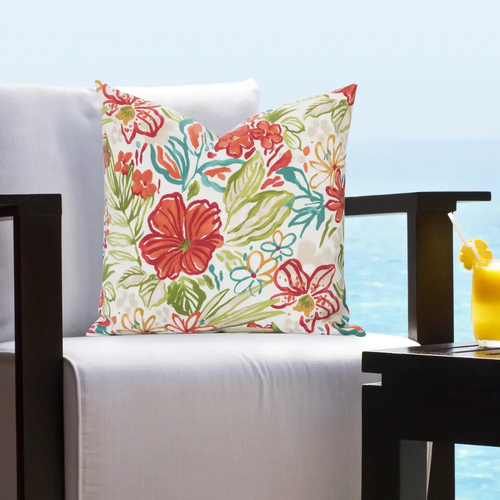 Multi Color Tropical Blooms Indoor-Outdoor Throw Pillow-1