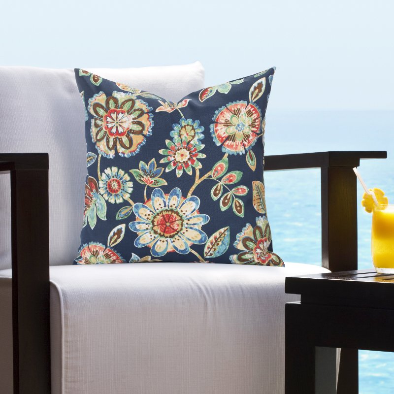 Blue With Multi Color Fl Indoor, Outdoor Accent Pillows