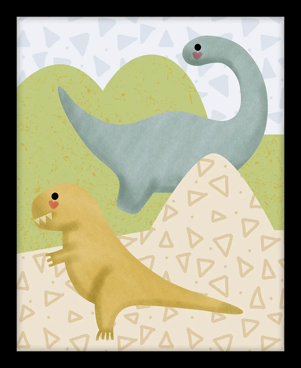 Yellow and Blue Dinosaurs Canvas Framed Wall Art-1