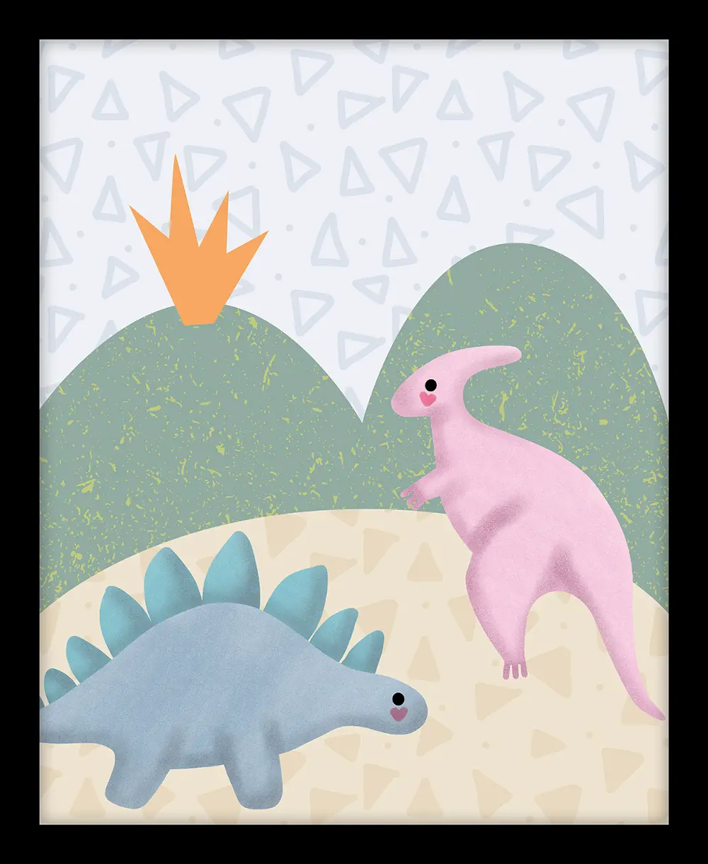 Blue and Pink Dinosaurs Canvas Framed Wall Art-1