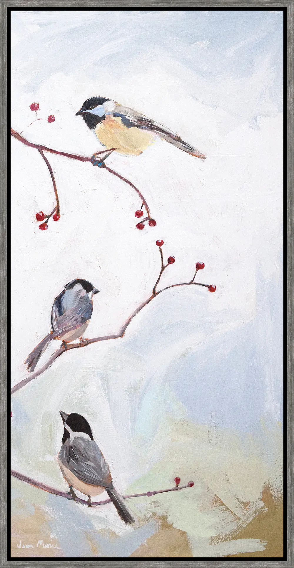 Multi Color Three Birds on Branches Canvas Framed Wall Art-1