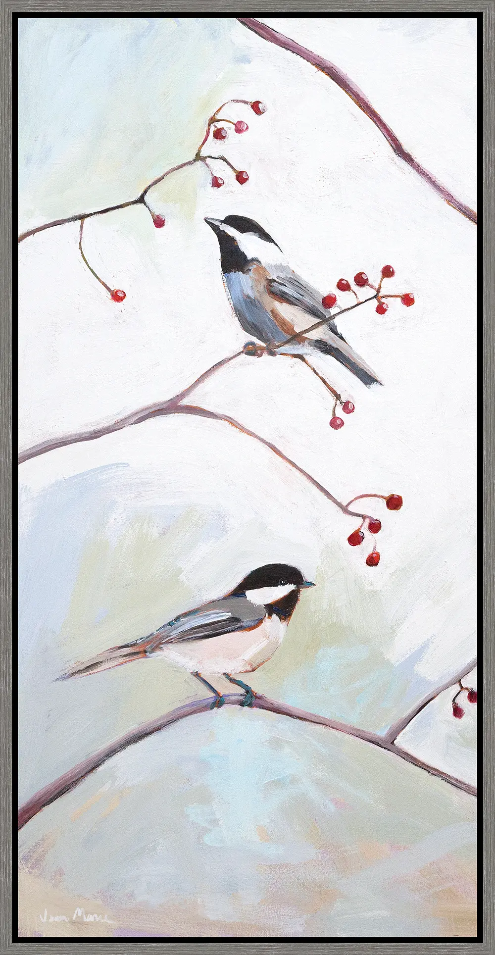 Multi Color Two Birds on Branches Framed Canvas Wall Art-1