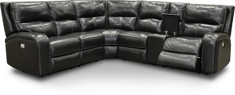 Megan Black Leather-Match 6 Piece Power Reclining Sectional-1