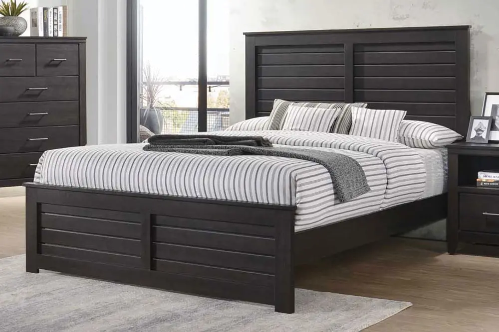 Contemporary Charcoal Black Queen Bed - Emerson-1
