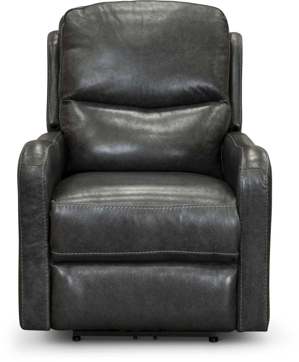 Charcoal Gray Leather-Match Power Recliner with Power Lumbar and Headrest - Chia-1