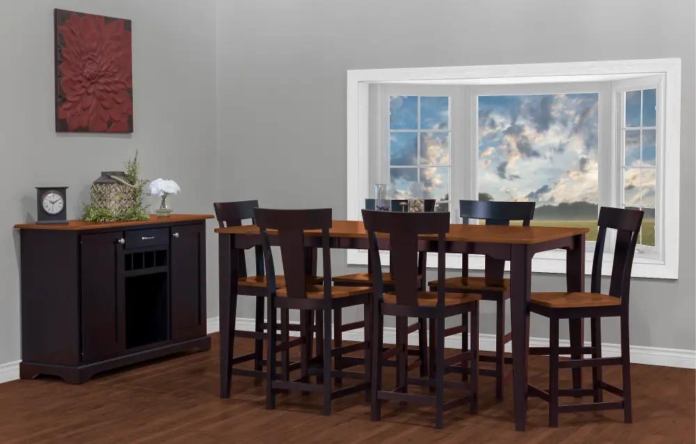 Black and Brown 5 Piece Counter Height Dining Set with Splat Back Stools - Arlington-1