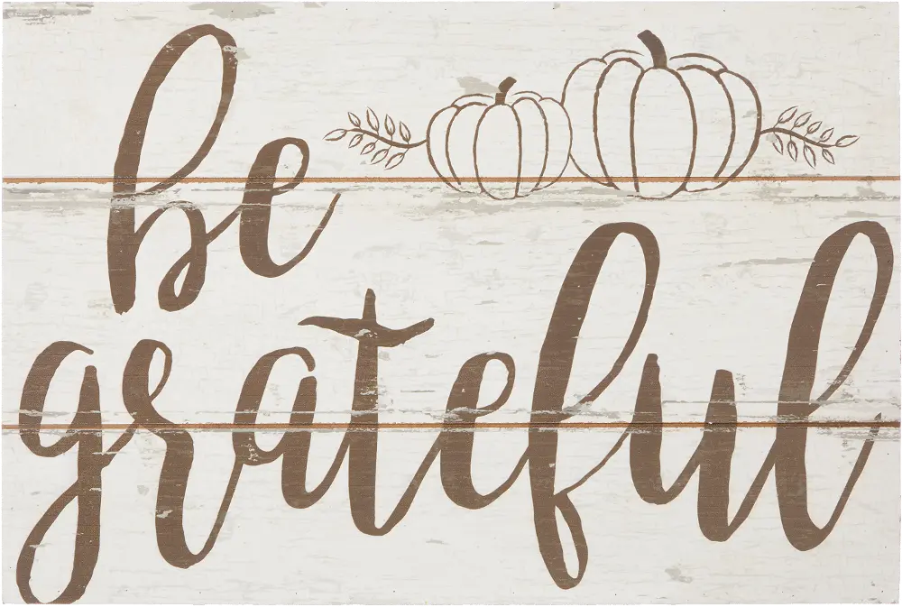 Distressed Cream Be Grateful Wall Decor with Pumpkins-1