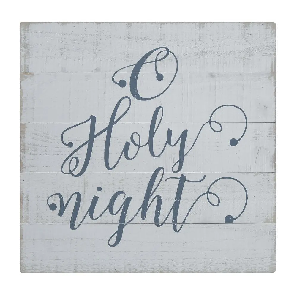 XM4648 Distressed Off White Wooden Square O Holy Night Wall Decor-1