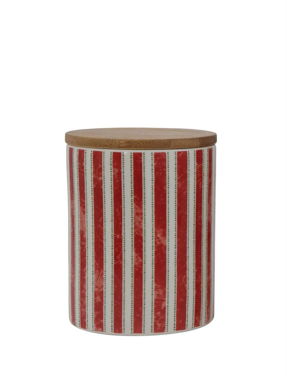 XM3926 Red, White and Green Stripe Ceramic Canister with Wood Lid-1