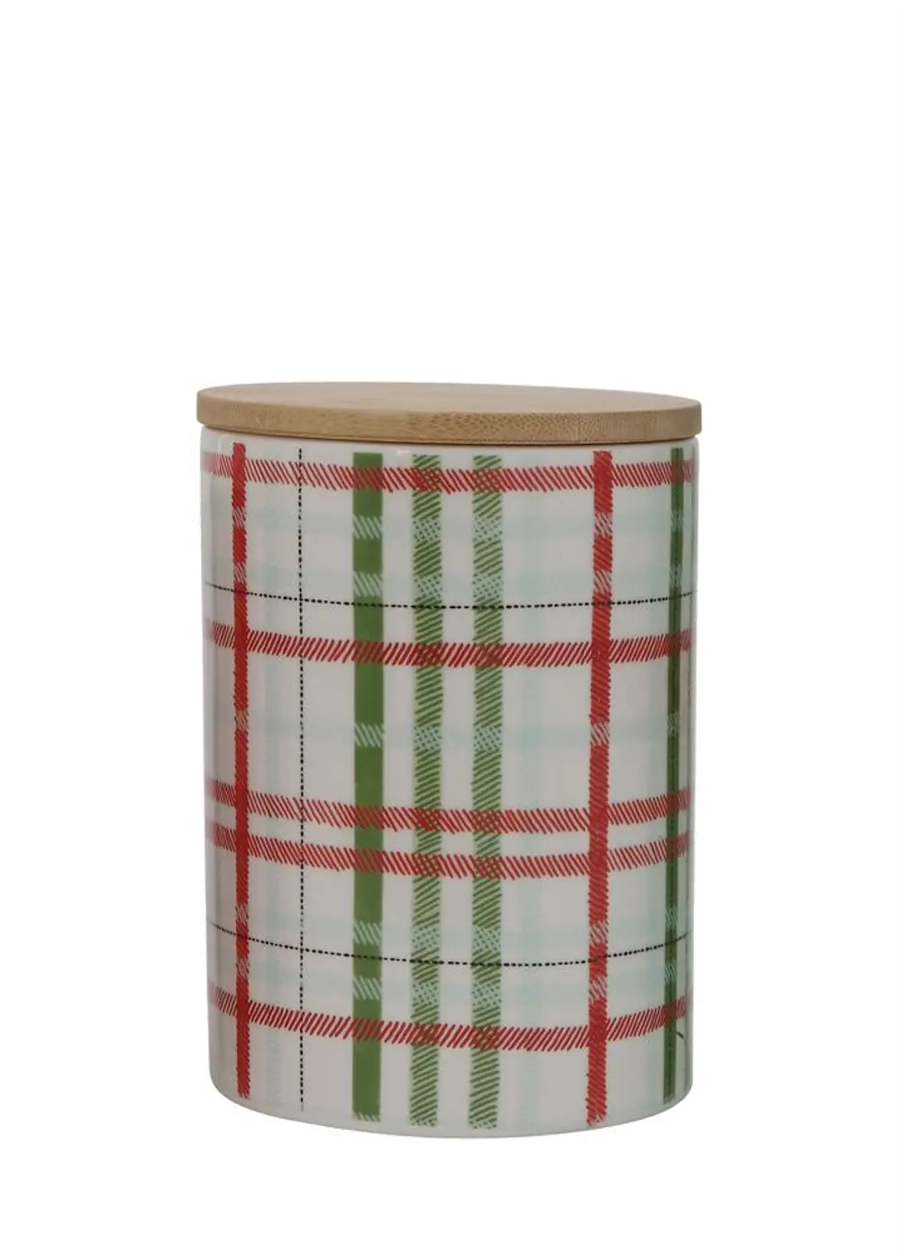 XM3925 Green and Red Plaid Ceramic Canister with Bamboo Lid-1