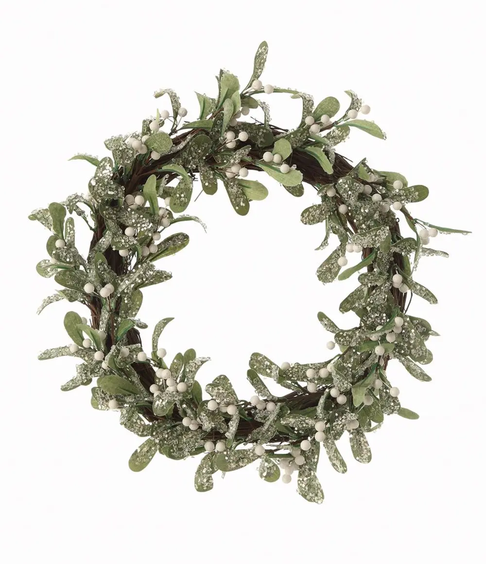 XM4129 Green and White Faux Mistletoe Round Wreath-1