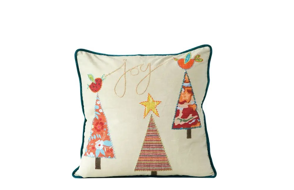 XM4828 Multi Colored Christmas Tree and Joy Throw Pillow-1
