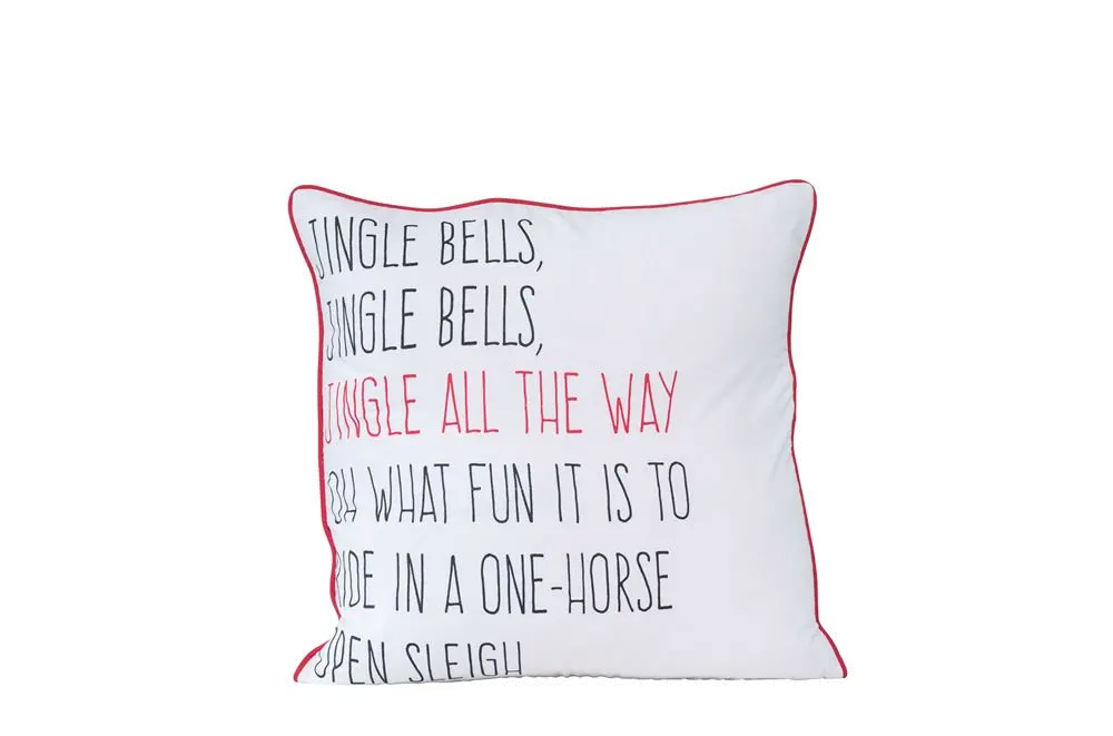 XM3600 Red, White and Black Jingle Bells Cotton Throw Pillow-1