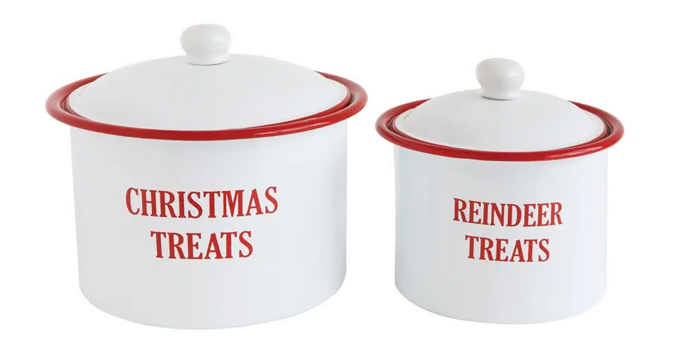 XM2100-S/2-MED 7 Inch White and Red Lidded Holiday Canister with Saying-1