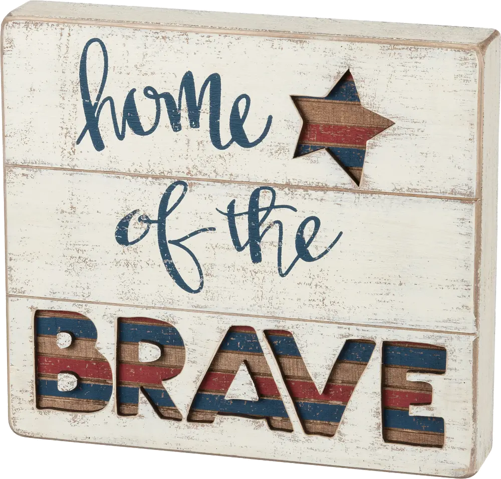 Home Of The Brave Distressed Wooden Slat Block Sign-1