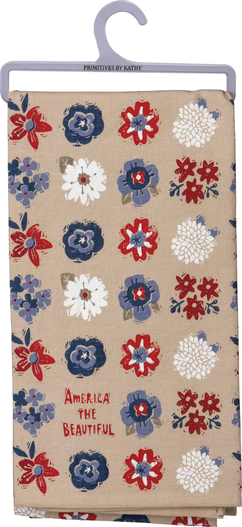 Red, White and Blue Floral America The Beautiful Tan Dish Towel-1