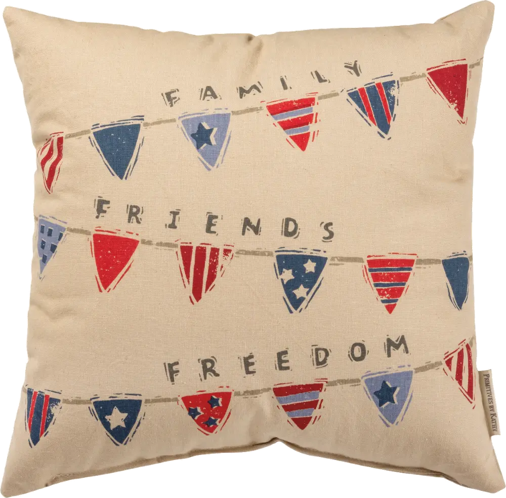 Red, Blue and Tan Family, Friends and Freedom Throw Pillow-1