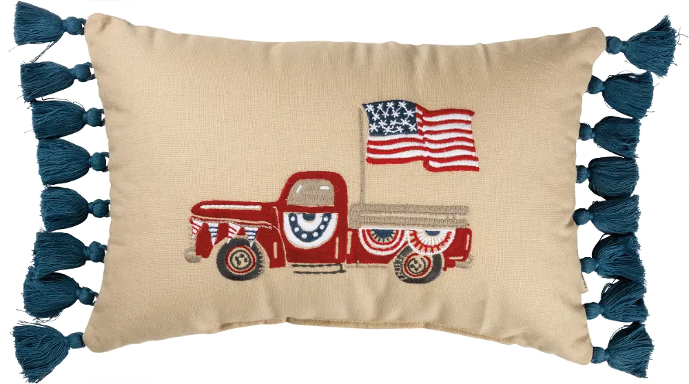 Embroidered Patriotic Parade Truck Throw Pillow-1