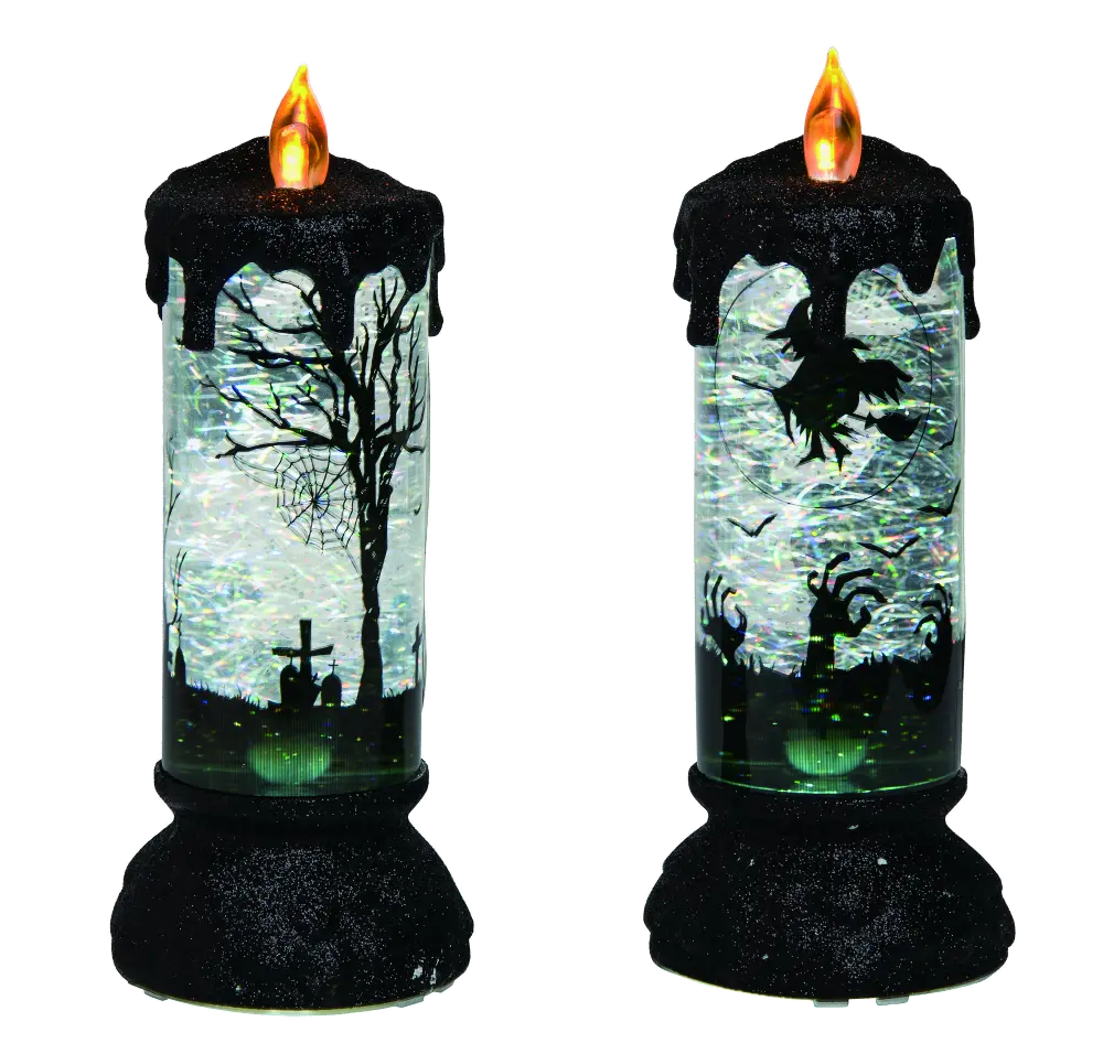 Assorted Slate, Black and Green Glitter Light Up Faux Candle-1