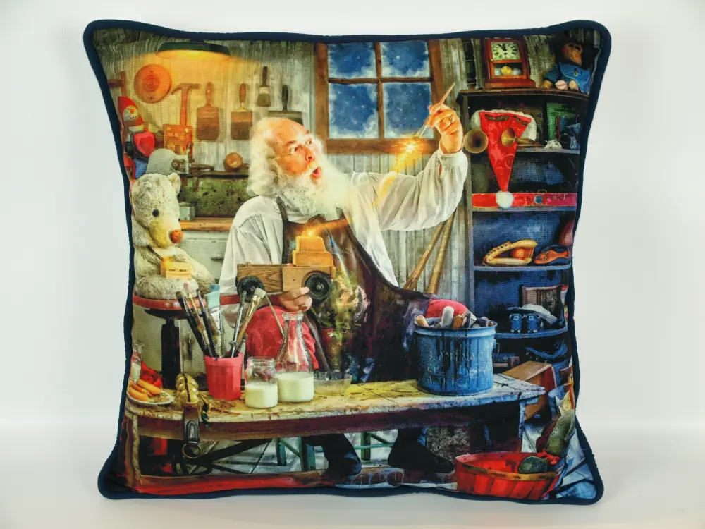 Multi Color Santa's Workshop Throw Pillow-1