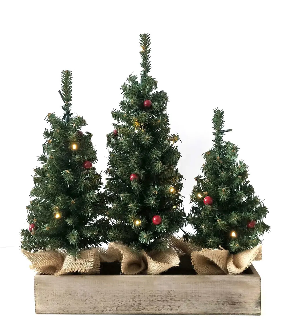 Three Tree Tabletop Decoration in a Wooden Box-1