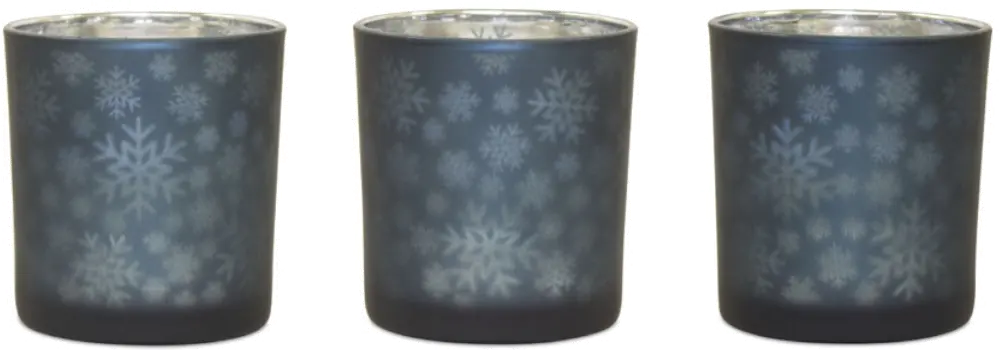 Assorted Gray Glass Snowflake Tea Light Holder-1