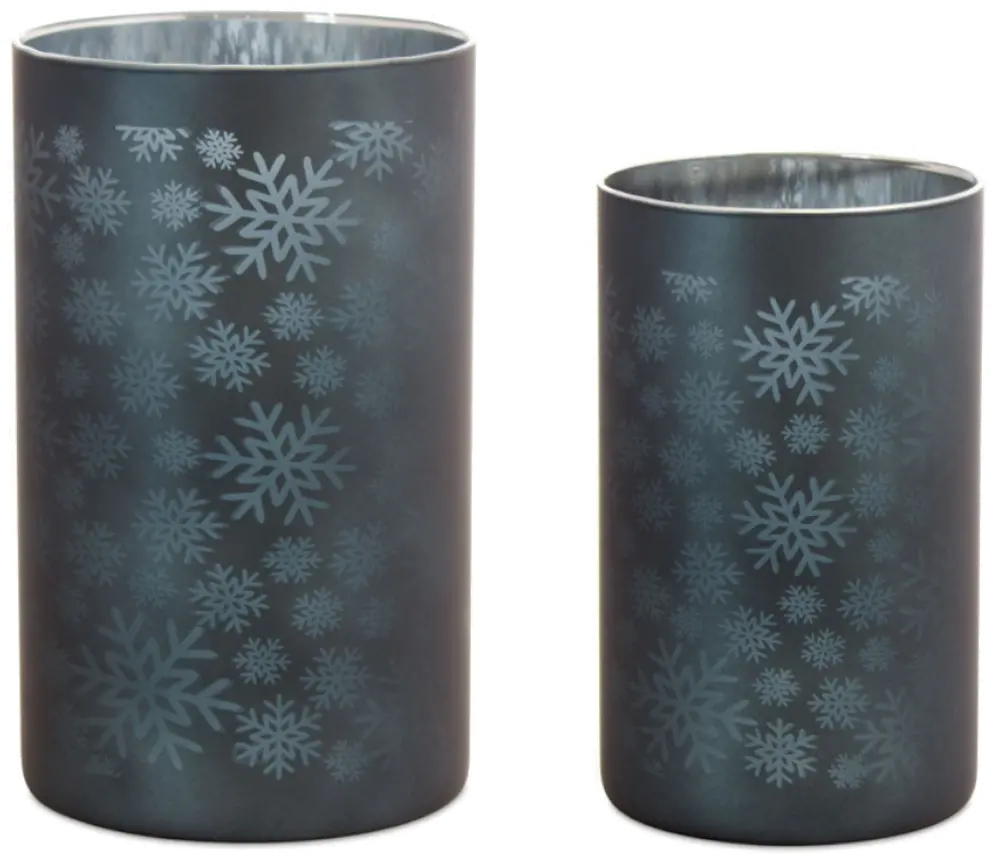 7 Inch Gray Glass with Snowflakes Votive Candle Holder-1