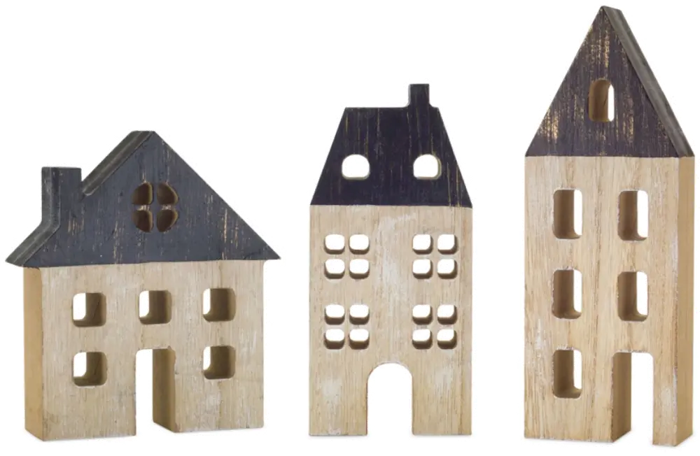 7 Inch Cream and Gray Wooden House-1
