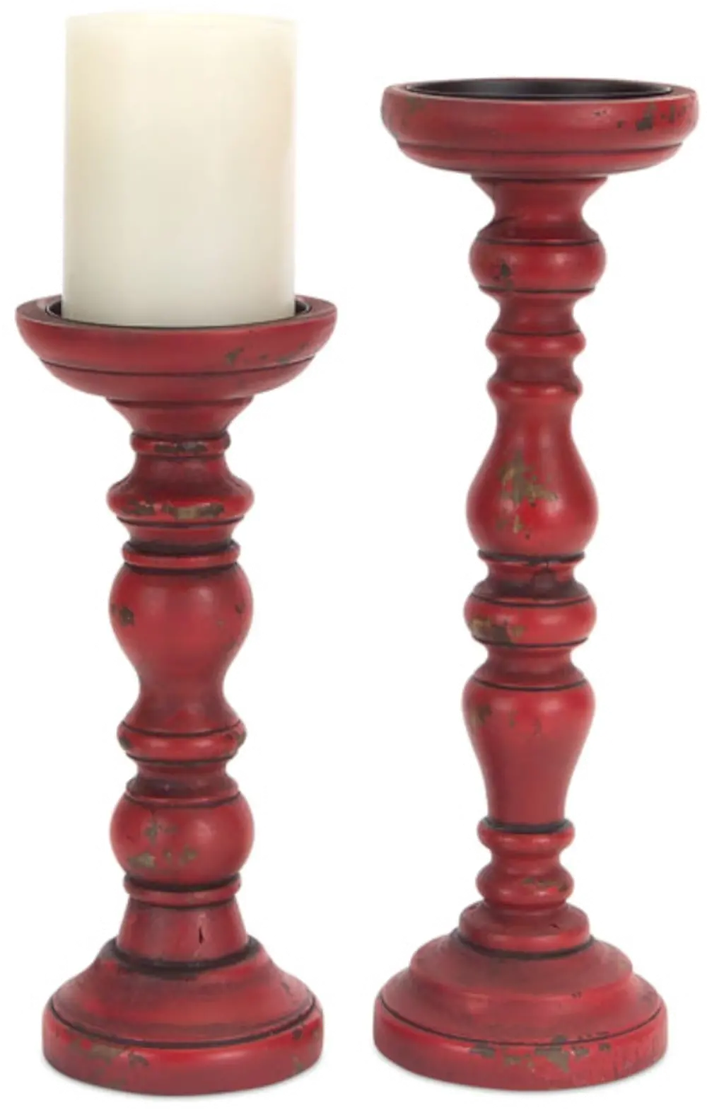 12 Inch Antique Red Wood Candle Holder-1