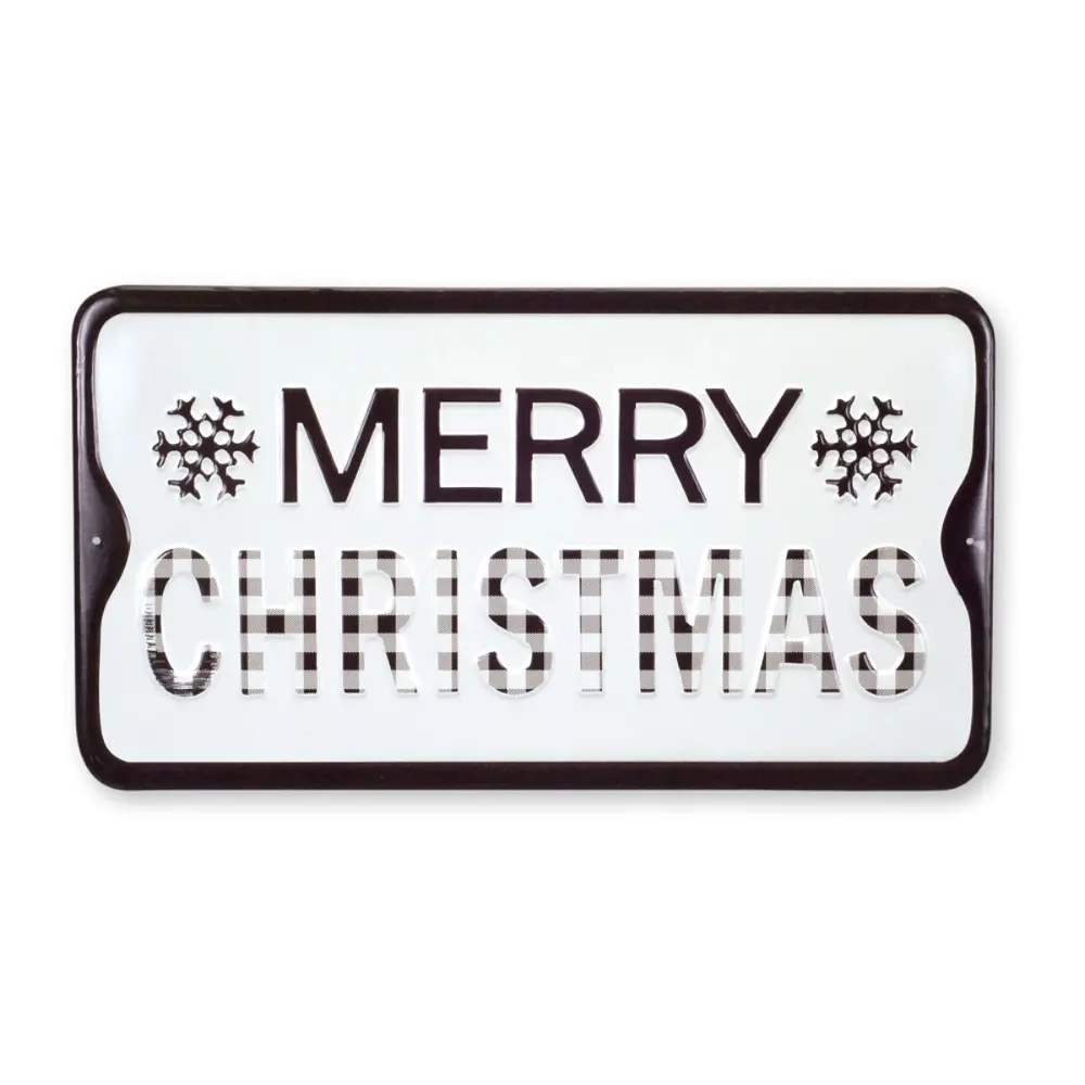 Black and White Merry Christmas Wood and Metal Sign-1