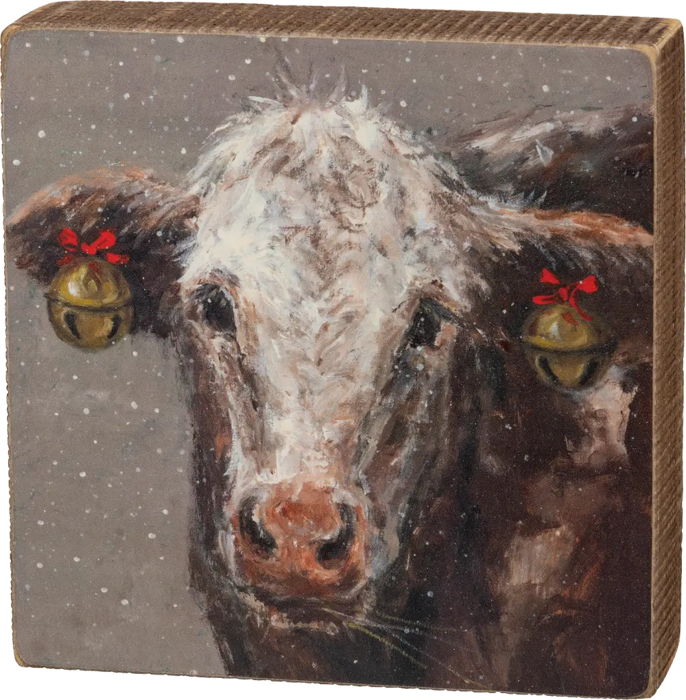 Snowy Steer Wooden Box Sign-1