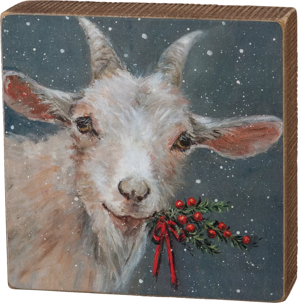 Snowy Goat Wooden Box Sign-1