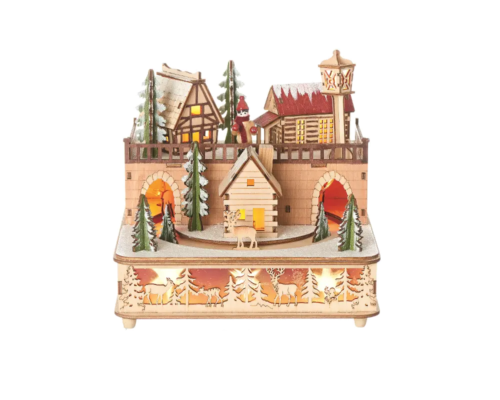 7 Inch Lighted Village with Bridge Wood Works-1