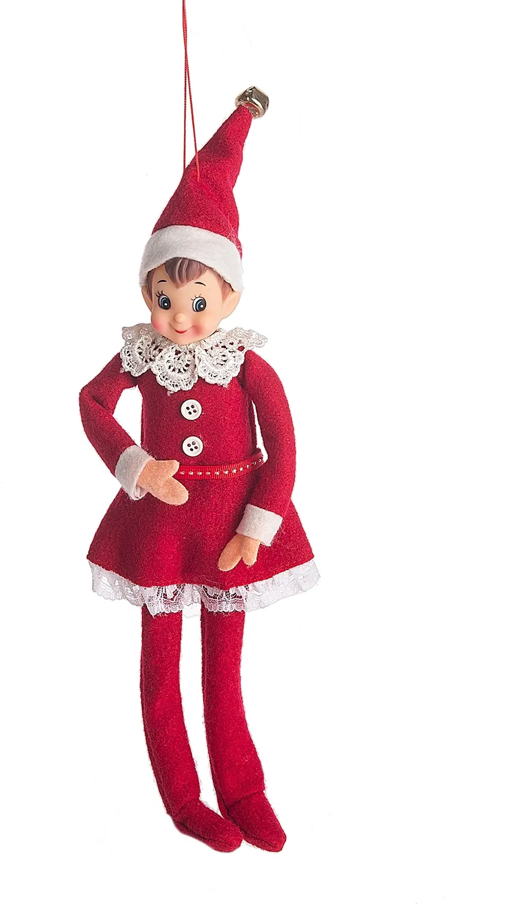 Red Girl Elf Ornament in Red and White Fleece-1