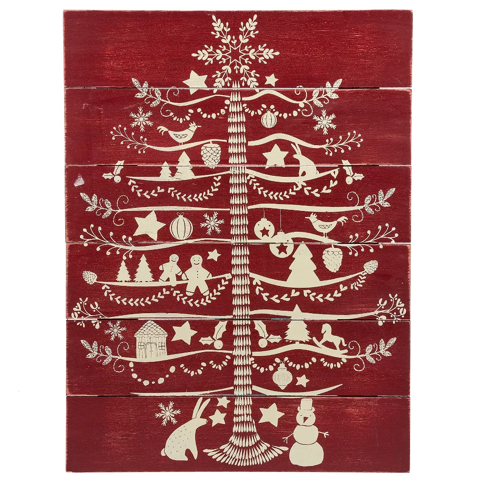 Tree Printed on Red Slats of MDF Wall Decor-1