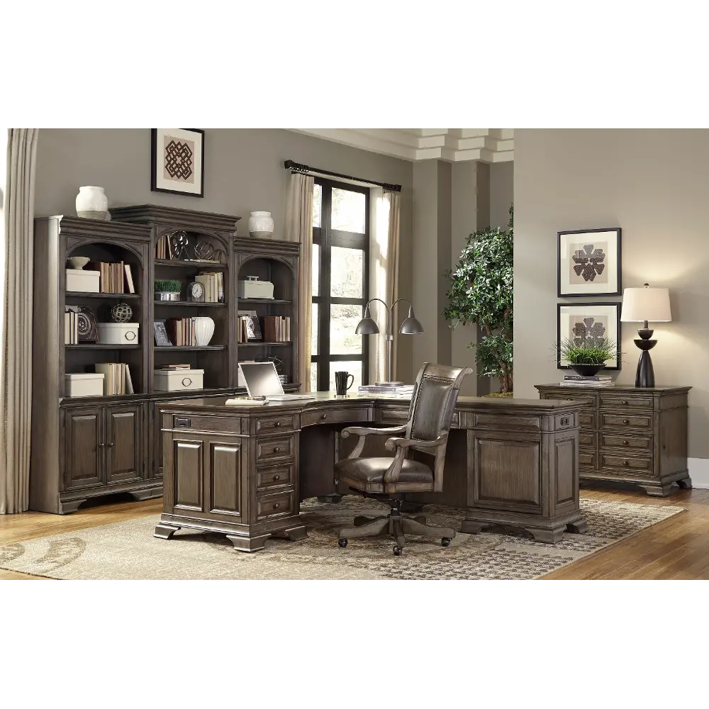 Arcadia Chestnut Brown Bookcase Wall with Doors-1