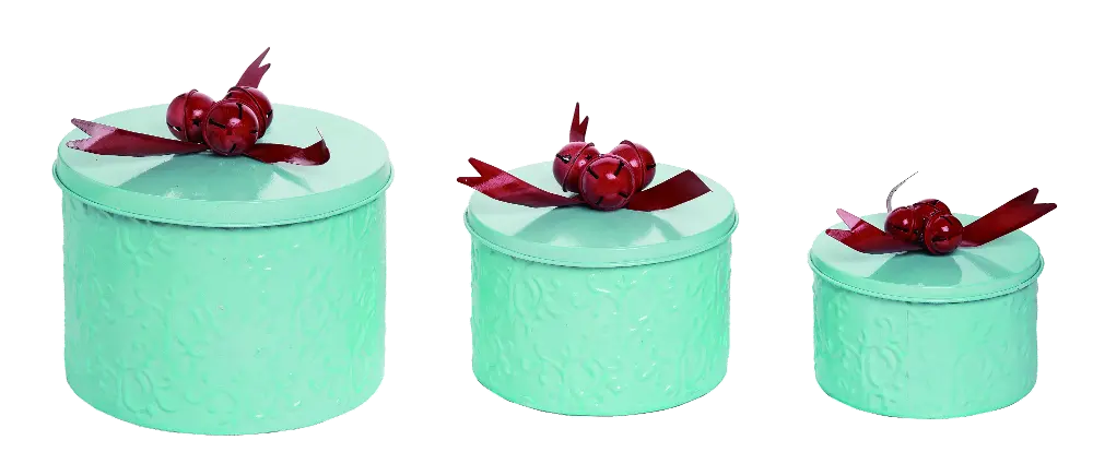 Medium Seafoam Green Metal and Red Bell Nostalgic Container-1
