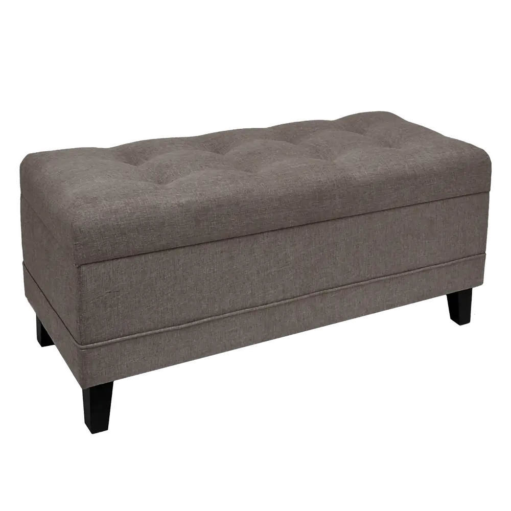 Coffee Brown Tweed Tufted Storage Bench - Colin-1