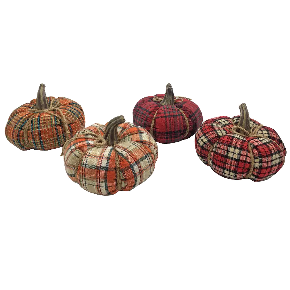 8 Inch Plaid Multi Color Pumpkin with Jute Rope and Stem-1