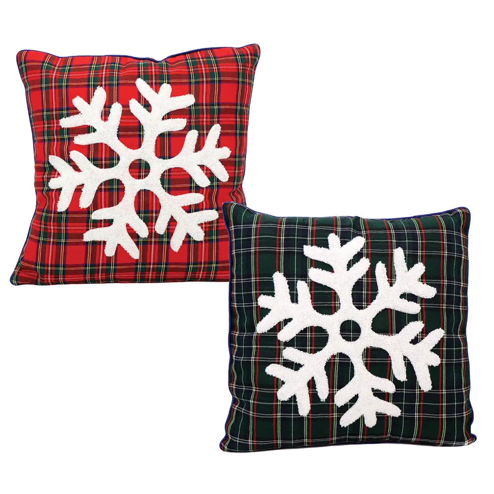 Assorted Plaid Snowflake Icon Throw Pillow-1