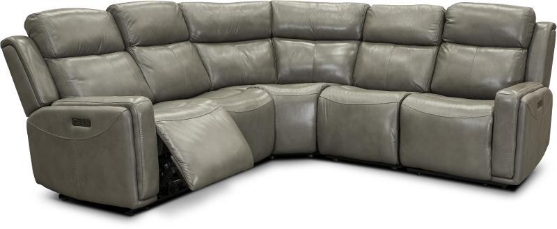 Gray Leather Match 5 Piece Power, 2 Piece Sectional Sofa With Recliner