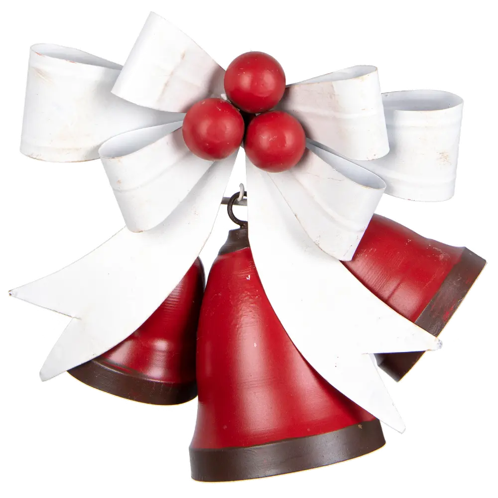 Triple Red Metal Hanging Bells with White Ribbon Bow-1