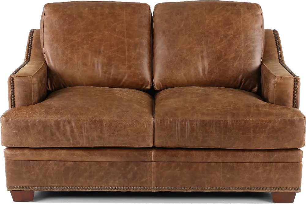Antique Brown Leather Loveseat-1