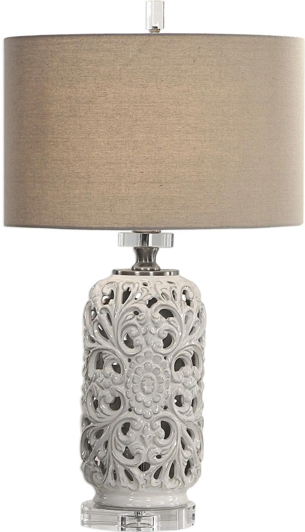 Pierced Ceramic Cream Table Lamp with Crystal Detailing-1