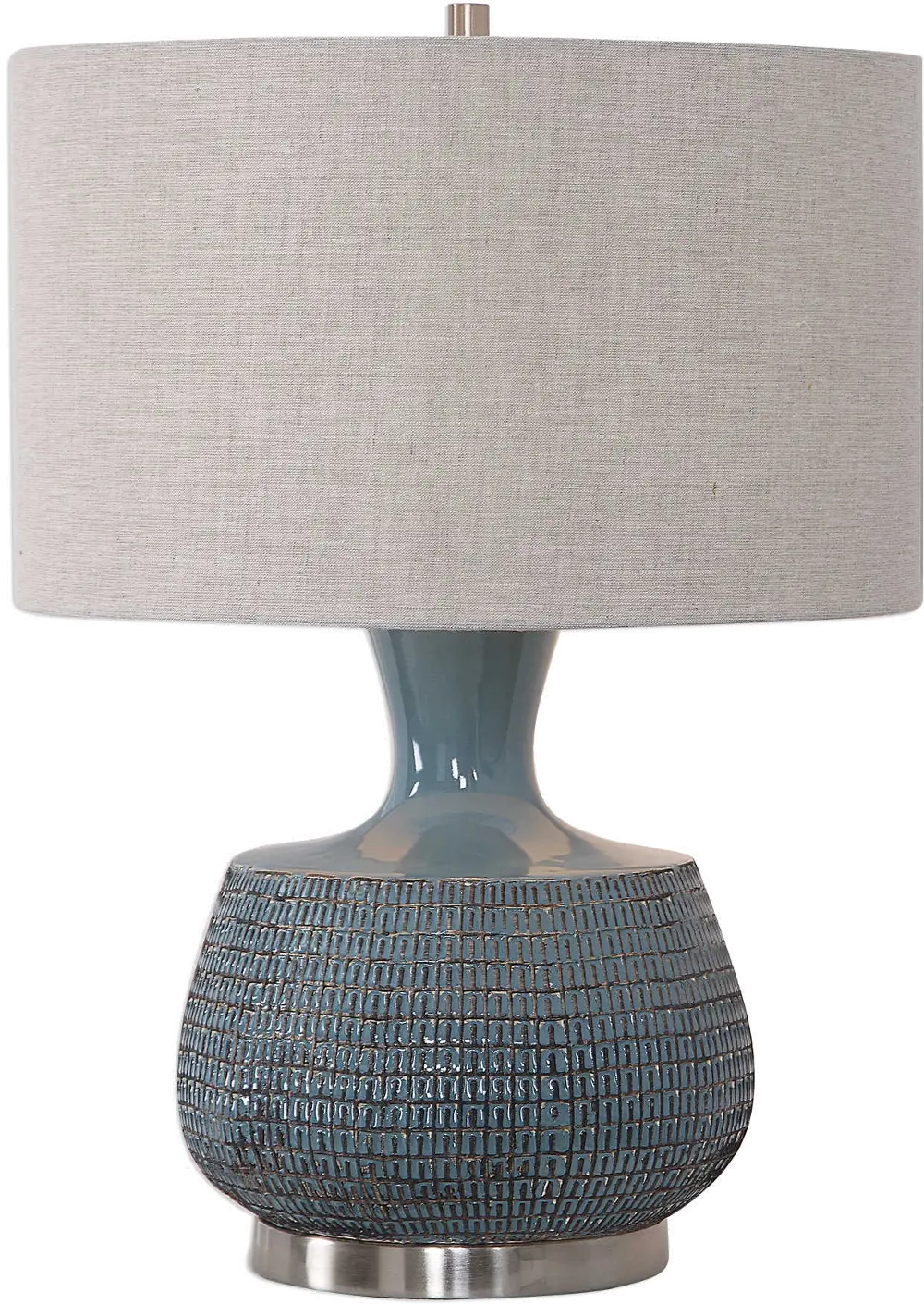 Blue Glaze Table Lamp with Rust Bronze Distressing-1