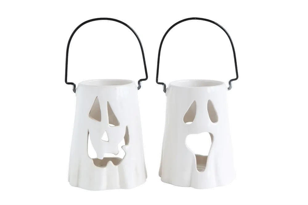 HX1739A Assorted Ceramic White Ghost Lantern with Metal Handle-1