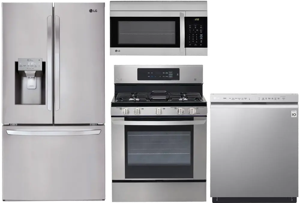 .LGAP-4PC-GAS-3DR-PK LG 4 Piece Gas Kitchen Appliance Package with French Door Refrigerator - Stainless Steel-1