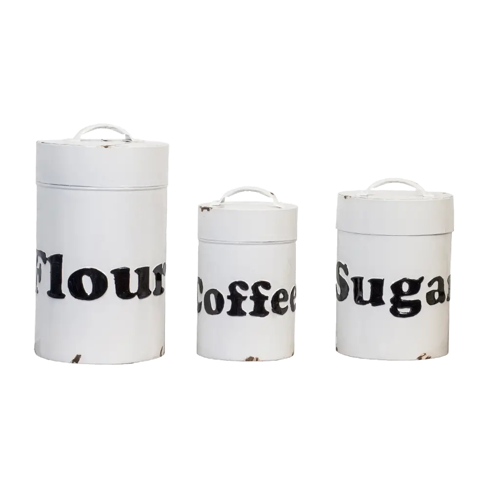 13 Inch Distressed White Metal Lidded Canister-1