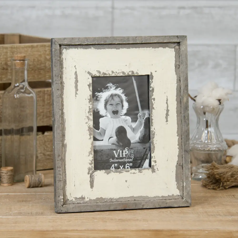 Distressed Gray Wood and White Tabletop Picture Frame-1